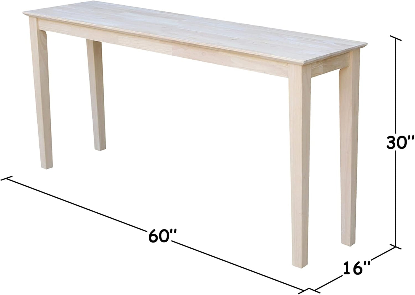 IC International Concepts Extended Length Shaker Console Table, 60" W x 16" D x 30" H Real/Solid