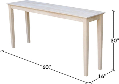 IC International Concepts Extended Length Shaker Console Table, 60" W x 16" D x 30" H Real/Solid