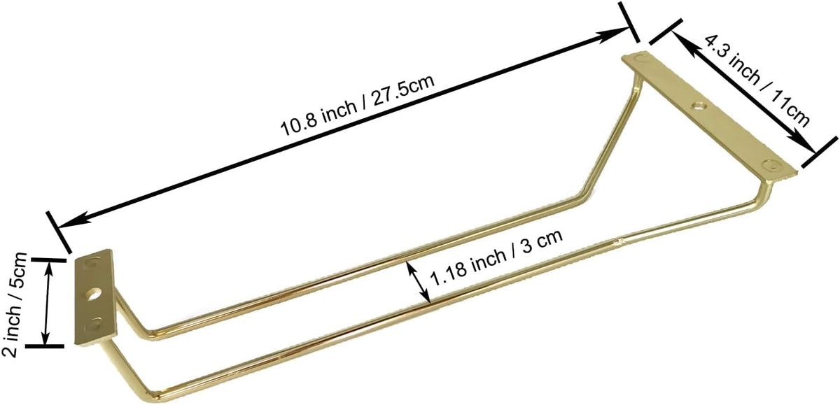 10.8 Inch Gold Wine Glass Rack, Under Cabinet Wine Glass Holder, Wine Glass Hangers Under Shelf