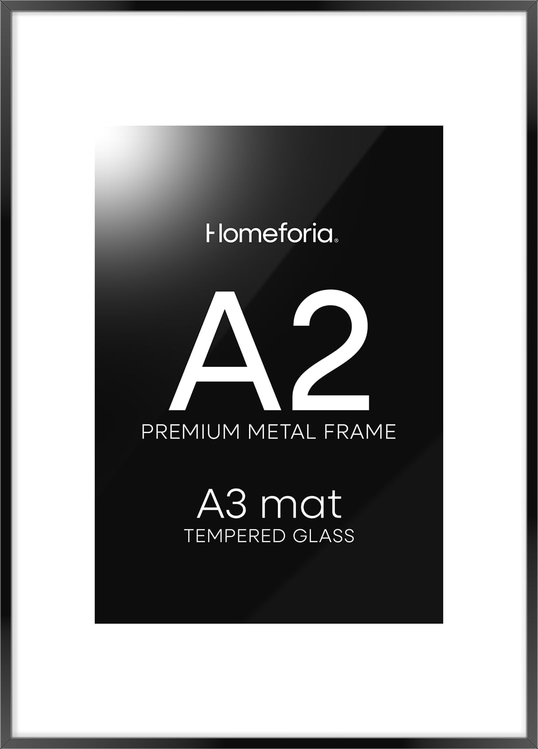 Homeforia A2 Picture Frame Black, High End Metal 16.5 x 23.5 inch Poster Frames with Mat 11.7 x