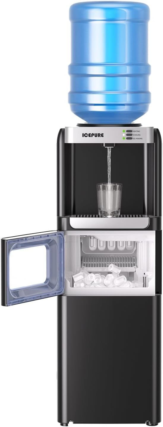 ICEPURE 3-in-1 Water Dispenser with Ice Maker, Water Cooler Dispenser for 5 Gallon Bottle Built-in