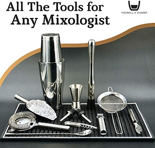 Highball & Chaser 13-Piece Boston Cocktail Shaker Set Stainless Steel Mixology Bartender Kit With