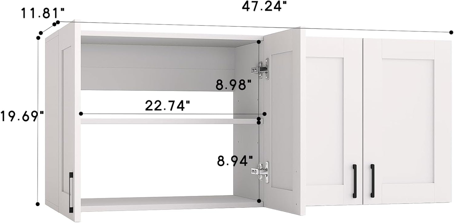 White Laundry Room Cabinets and Storage with 4 Doors and Utility Adjustable Shelf，Gabinetes Para