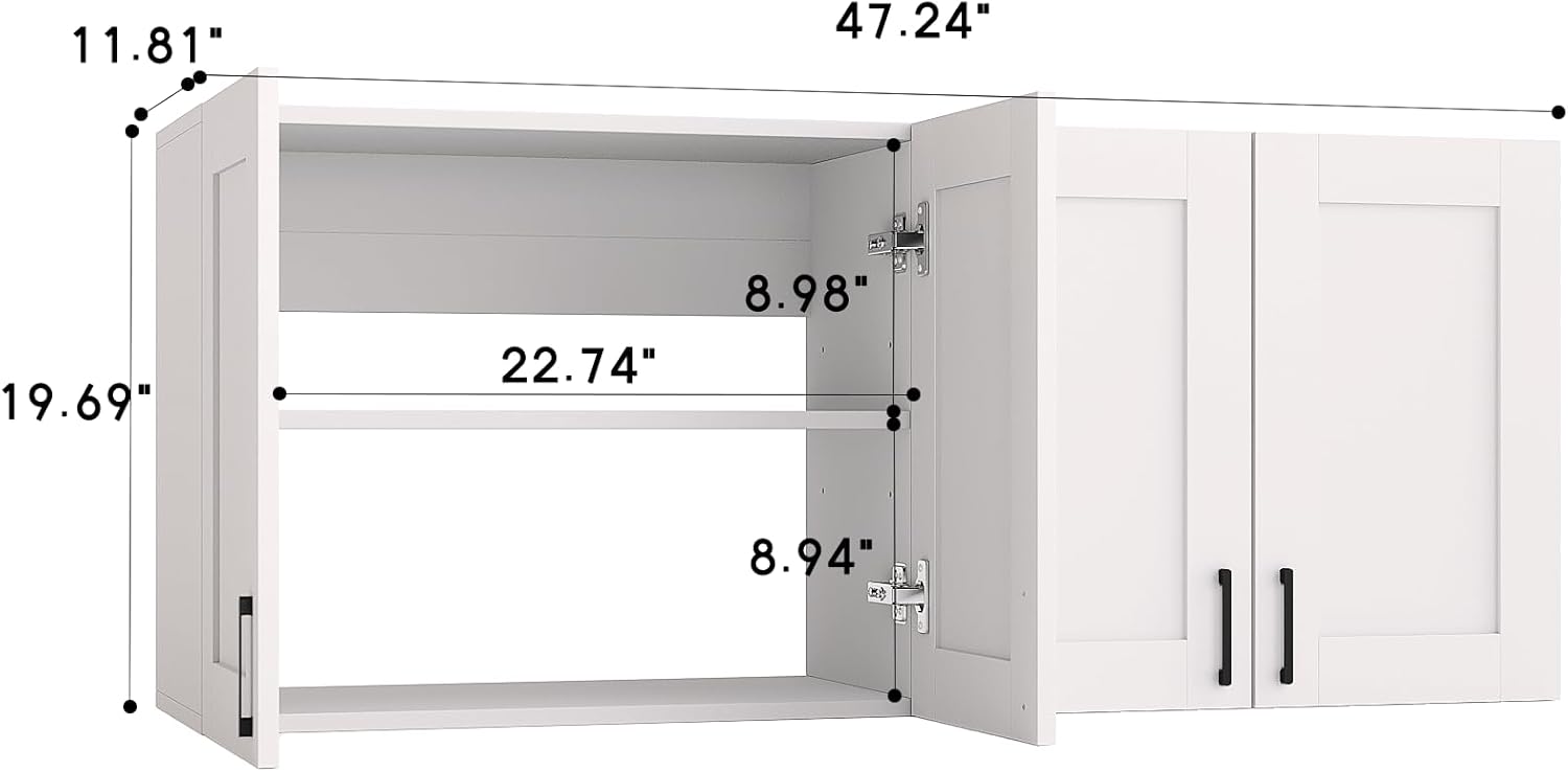 White Laundry Room Cabinets and Storage with 4 Doors and Utility Adjustable Shelf，Gabinetes Para