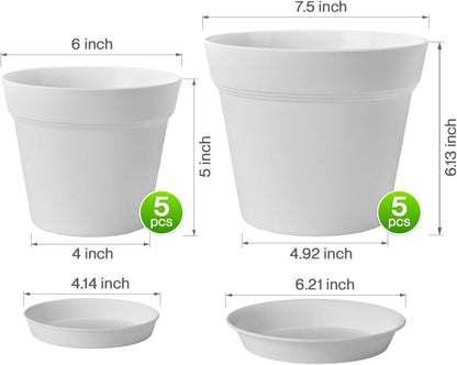 homenote Plant Pots,6/7.5 Inch Flower Pots for Plants Plastic Planters for Indoor with Multiple