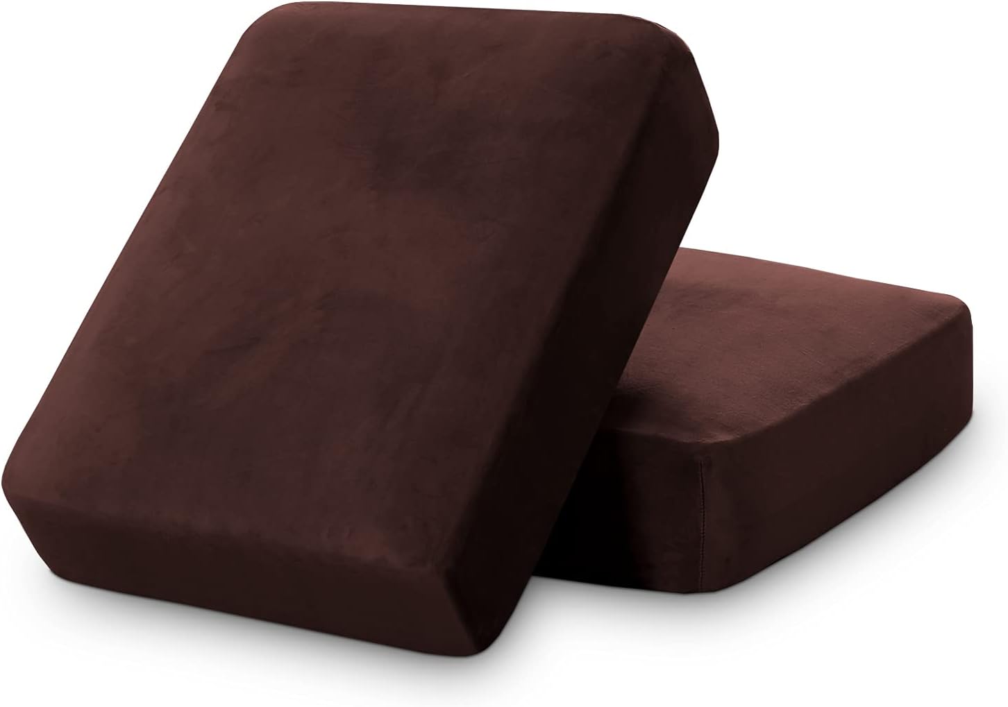 PrinceDeco Brown Furniture Cover, 2 Pcs Velvet Stretch Sofa Cushion Covers for Individual Cushions