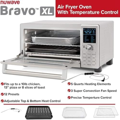 Nuwave Bravo Air Fryer Toaster Smart Oven, 12-in-1 Countertop Convection, 30-QT XL Capacity