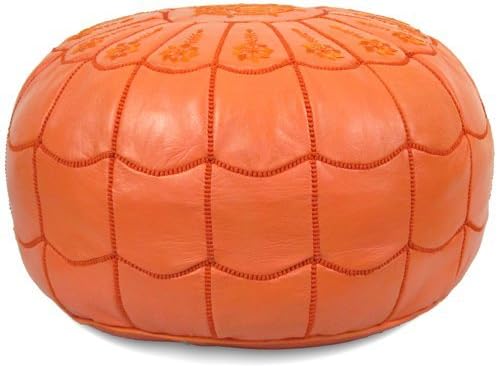 Stuffed Arch Design Moroccan Leather Pouf Ottoman, Handmade, Pre-Filled, 100% Genuine Leather, 14”
