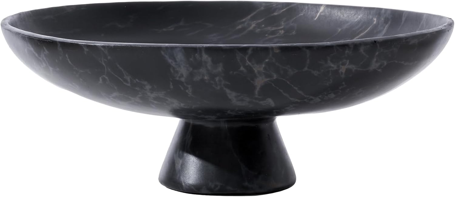 DN DECONATION Black Resin Decorative Bowl for Home Decor, 11.2" Pedestal Kitchen Fruit Bowl/Key