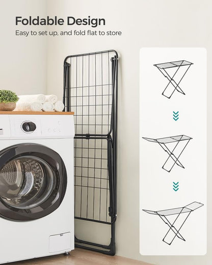 SONGMICS Clothes Drying Rack, Metal Laundry Drying Rack, Foldable, Space-Saving, Free-Standing