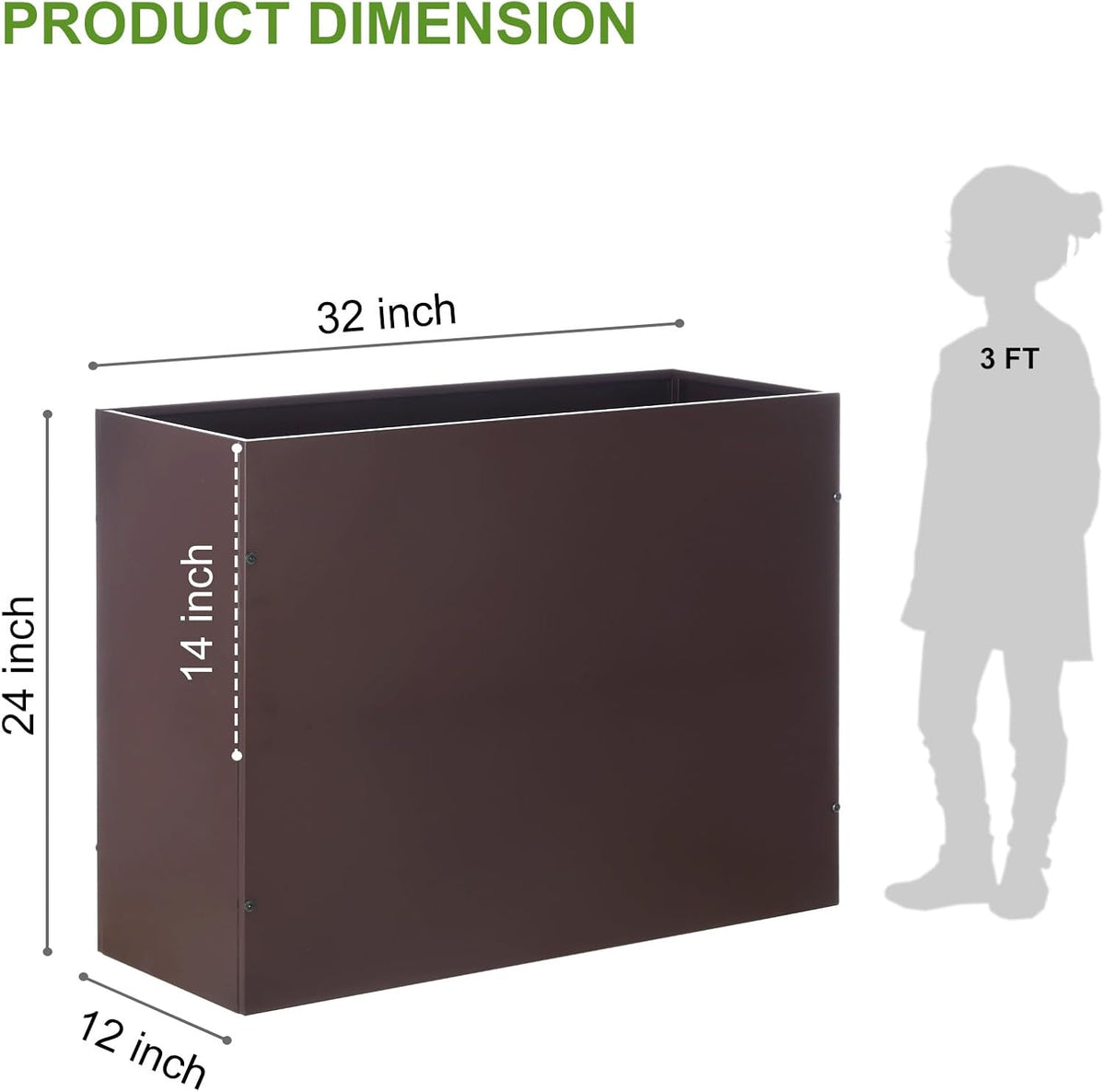 Metal Rectangular Planter Box Tall Planters for Outdoor Plants Modern Heavy Duty with Drainage