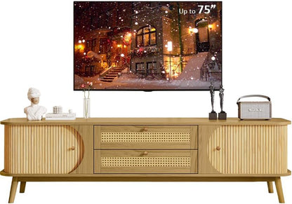 Merax Modern Fluted TV Stand for 75" TVs, Mid-Century Entertainment Center Tambour Door Media