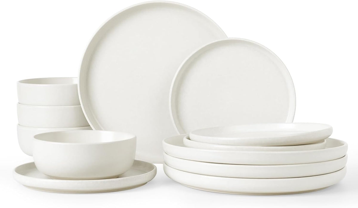 Famiware Milkyway Plates and Bowls Sets, 12 Pieces Dinnerware Sets, Reactive Glaze Dish Set