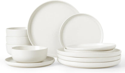 Famiware Milkyway Plates and Bowls Sets, 12 Pieces Dinnerware Sets, Reactive Glaze Dish Set
