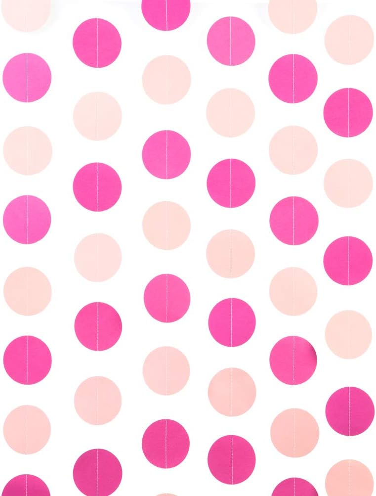 WEVEN Pink Paper Garland Circle Dots Party Garland Streamer Backdrop Hanging Decorations, 2.5" in