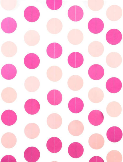 WEVEN Pink Paper Garland Circle Dots Party Garland Streamer Backdrop Hanging Decorations, 2.5" in