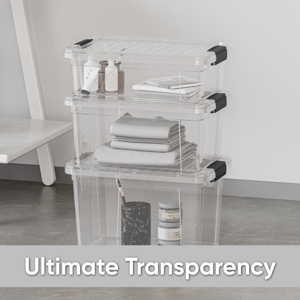 Superio Clear Storage Boxes with Lids, 14.25 Quart Plastic Container Bins for Organizing, Stackable