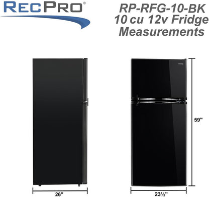 RecPro 10 Cu Ft 12V RV Refrigerator | Black Frost-Free Fridge with Freezer | Double Door