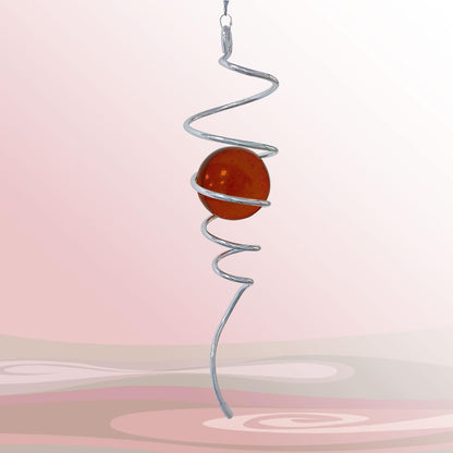 Gazing Ball Spiral Decorative Wind Spinner Sun Catcher 11inch Tail and 2 inch Glass Orb. Indoor