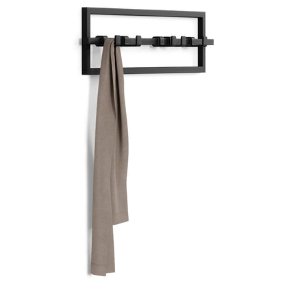 Umbra Cubiko Wall Hooks, Adjustable Steel Coat Rack, 5 Hook, Black