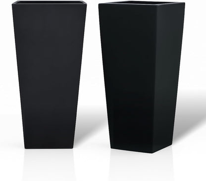 GreenShip 27" Tall Planters, Set of 2 – Black Outdoor Planter for Front Porch & Tall Plants