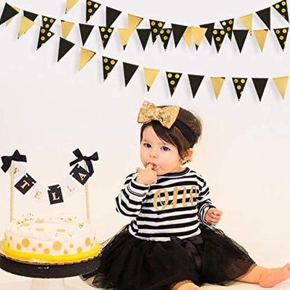 30Ft Black Gold Party Decorations Polka Dot Pennant Banner Paper Circle Dot Triangle Flags Bunting