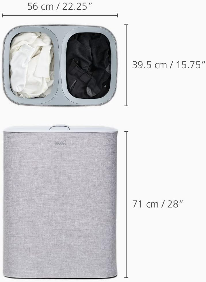 Joseph Joseph Tota 90 liter/23.8 gallon Laundry Hamper Separation Basket with lid, 2 Removable