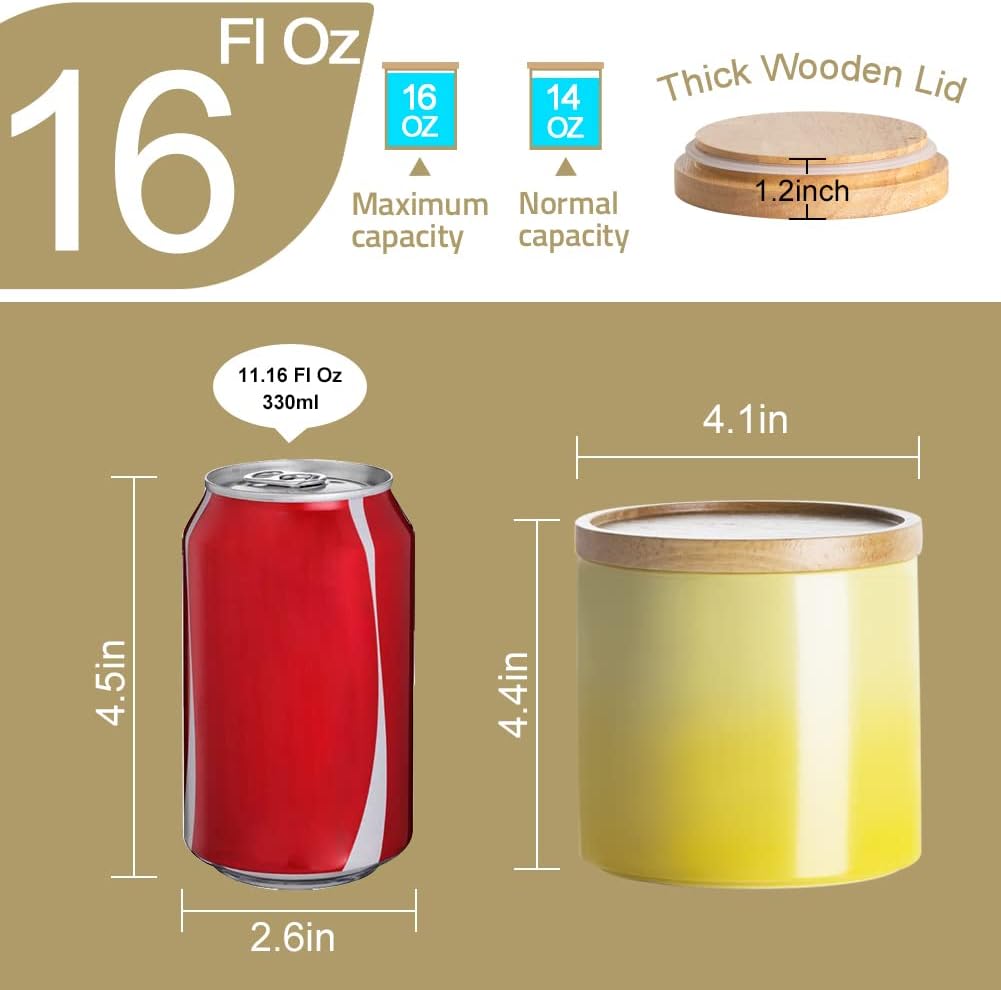 Sweejar Ceramic Food Storage Jar, Stackable Kitchen Canisters, Containers with Airtight Seal Wooden