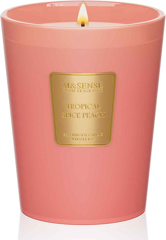 M&SENSE Tropical Spice Peach Scented Candle Home Decor, Natural Soy Wax,4.1oz 60 Hours Long Lasting