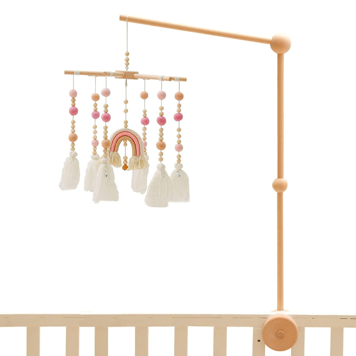 Baby 2In1 Set - Rainbow Mobile Crib Hanger,Baby Wooden Mobile Arm for Crib Baby Mobile Holder