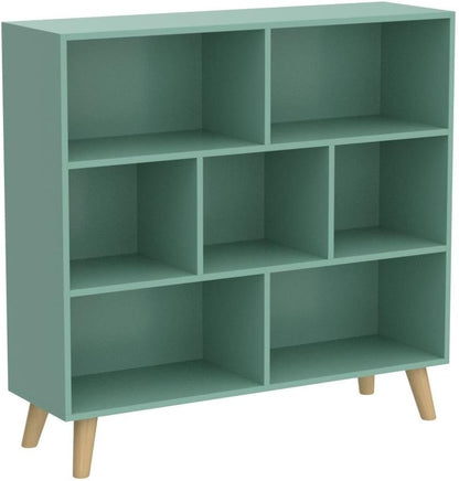 IOTXY Wooden Open Shelf Bookcase - 3-Tier Floor Standing Display Cabinet Rack with Legs, 7 Cubes