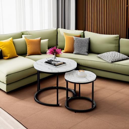 aboxoo Round Nesting Coffee Table Side Table Set of 2 End Tables for Living Room Bedroom Balcony