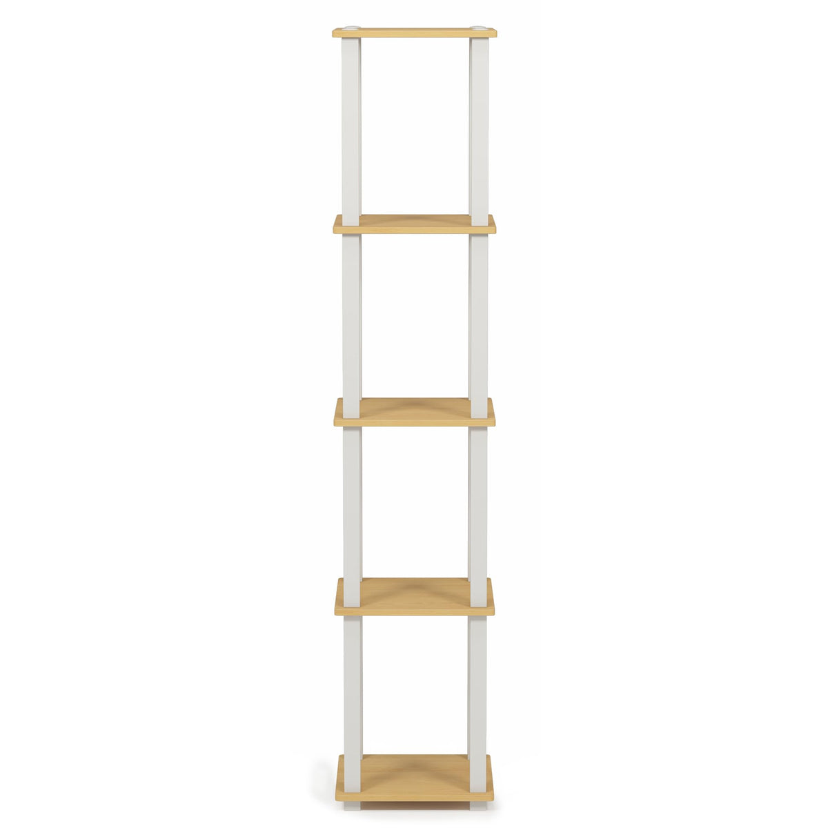FURINNO Turn-S-Tube 5-Tier Corner Square Rack Display Shelf, Beech/White