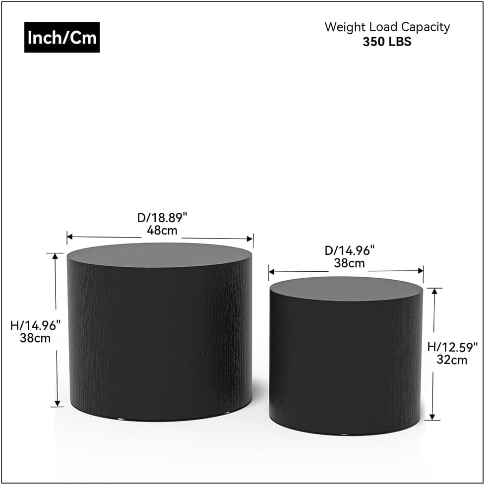 Nesting Coffee Table Set of 2, Modern Round Coffee Table with Non-Slip Feet, Wooden Circle Accent