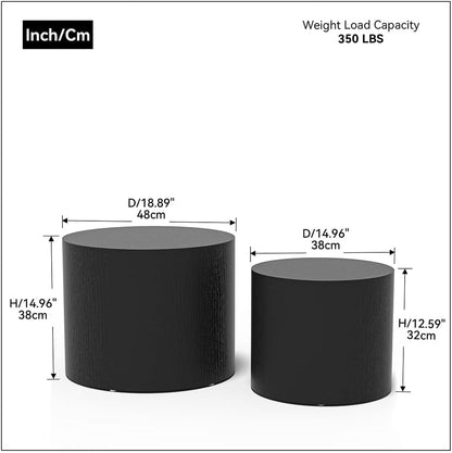 Nesting Coffee Table Set of 2, Modern Round Coffee Table with Non-Slip Feet, Wooden Circle Accent