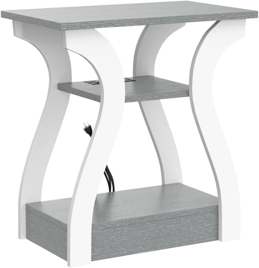 End Tables Living Room, Grey End Table with Charging Station, Grey Side Table, Nightstand for
