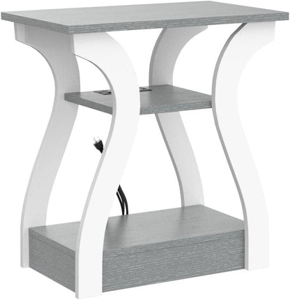 End Tables Living Room, Grey End Table with Charging Station, Grey Side Table, Nightstand for