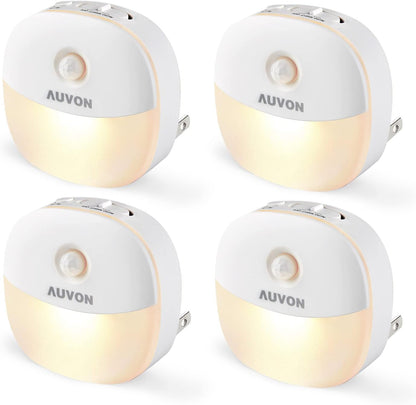 AUVON Plug in Night Light with Motion Sensor and Dusk to Dawn Sensor, Mini Warm White LED