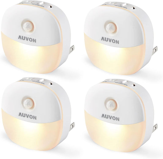 AUVON Plug in Night Light with Motion Sensor and Dusk to Dawn Sensor, Mini Warm White LED