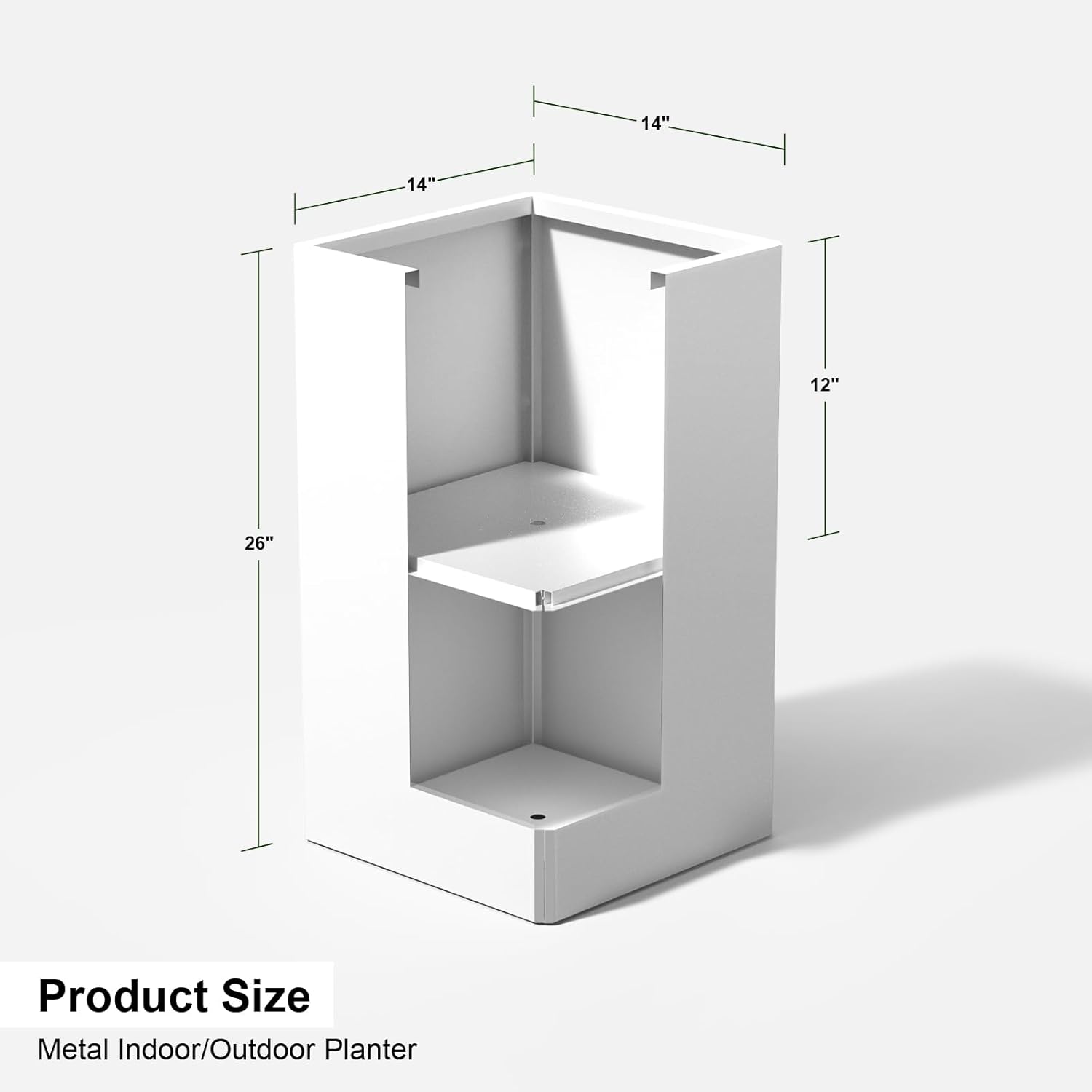 Galvanized Steel Metal Planter, 26 Inch White Square Outdoor Planters with Removable Insert Shelf