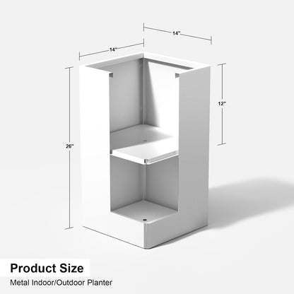 Galvanized Steel Metal Planter, 26 Inch White Square Outdoor Planters with Removable Insert Shelf