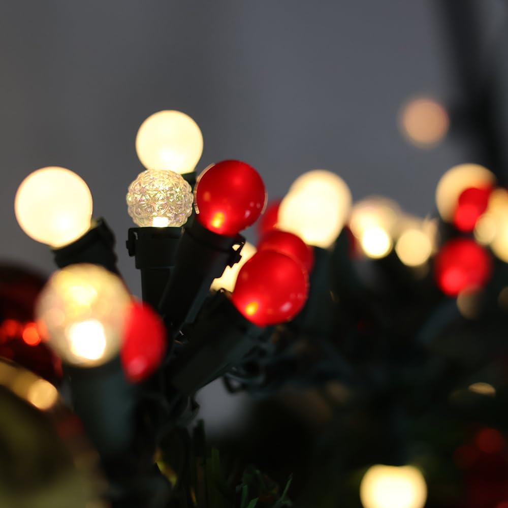 G15 Pearlized Red White Christmas Lights - 19Ft 70 LEDs Waterproof Connectable LED String Lights