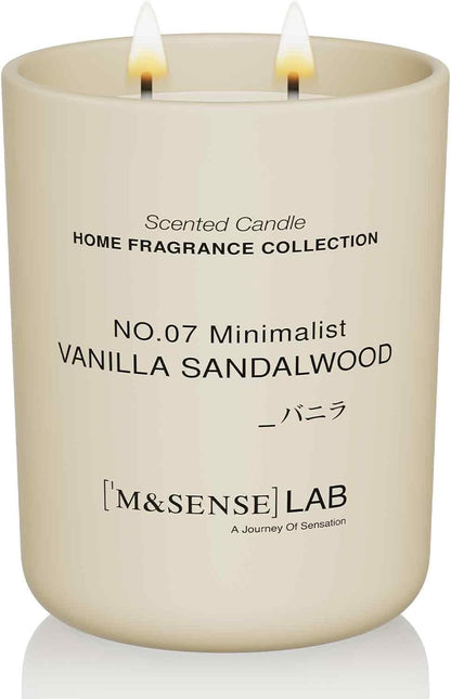 M&SENSE Natural Soy Candle| Vanilla Sandalwood | 16.6 oz, 95H Burn | Minimalist Scented Candle for