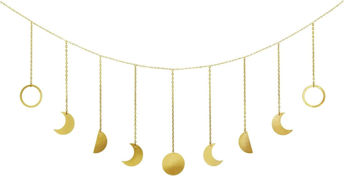 Mkono Moon Phase Wall Hanging Boho Aesthetic Room Decor Metal Moons Garland Hanging Art Bohemian