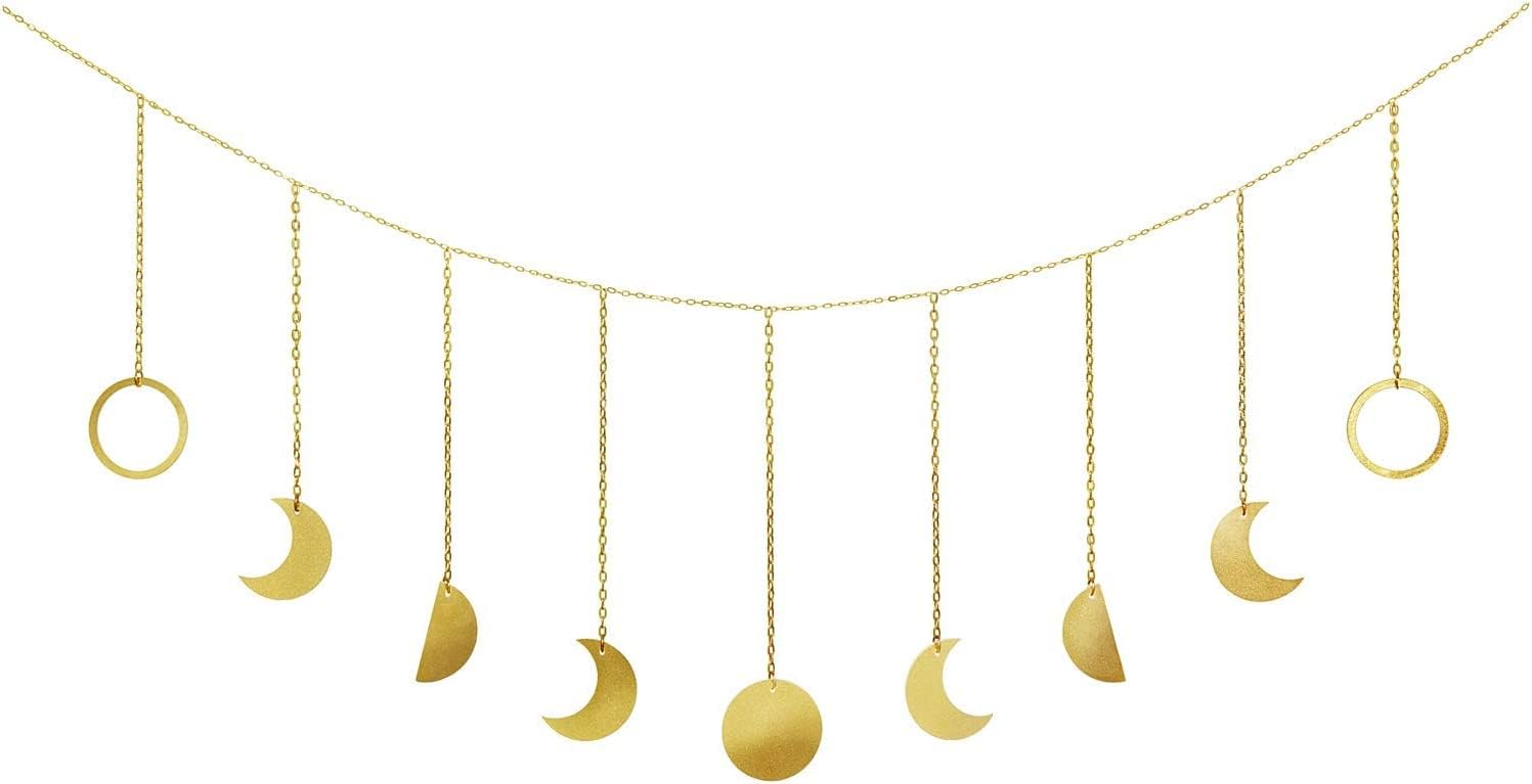 Mkono Moon Phase Wall Hanging Boho Aesthetic Room Decor Metal Moons Garland Hanging Art Bohemian