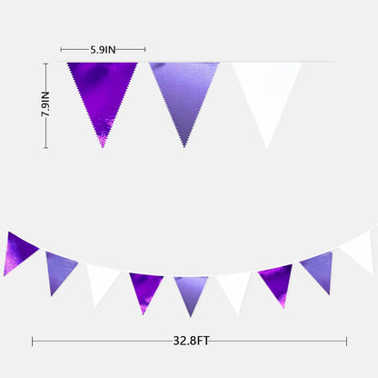 Purple and White Party Decorations Metallic Fabric Ombre Purple White Triangle Pennant Banner Flag