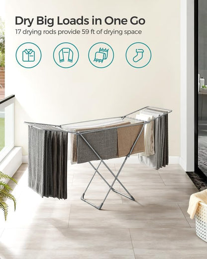 SONGMICS Clothes Drying Rack, Metal Laundry Drying Rack, Foldable, Space-Saving, Free-Standing