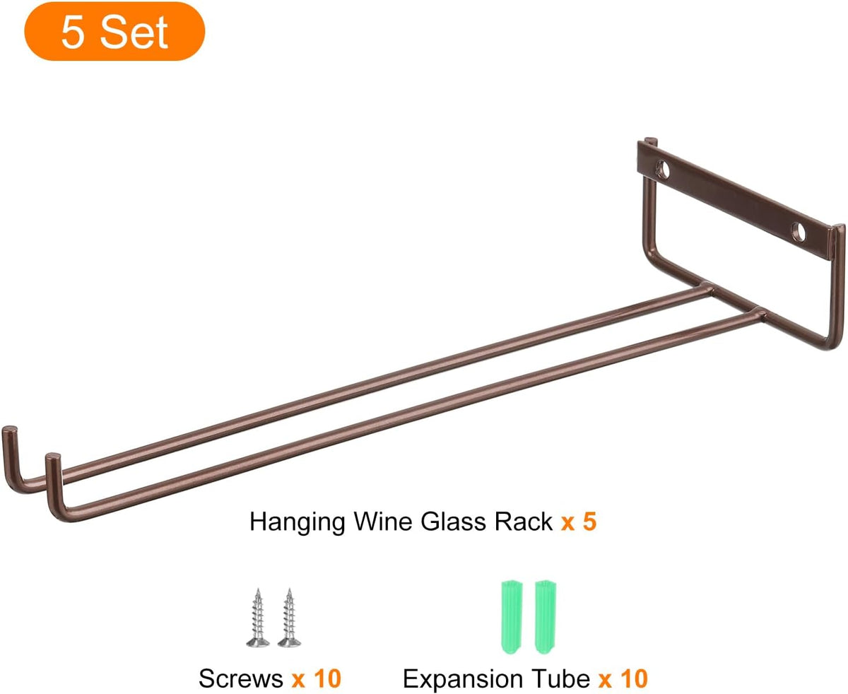 uxcell 5Pcs Wine Glass Rack, 11.02 Inch Iron Wine Glasses Rack Under Cabinet Stemware Rack - Wall