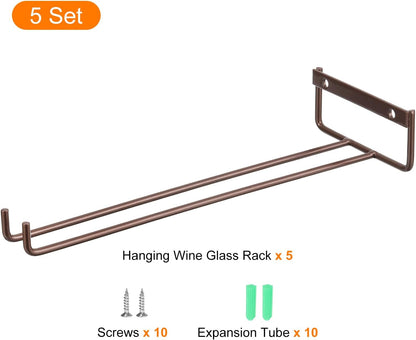 uxcell 5Pcs Wine Glass Rack, 11.02 Inch Iron Wine Glasses Rack Under Cabinet Stemware Rack - Wall
