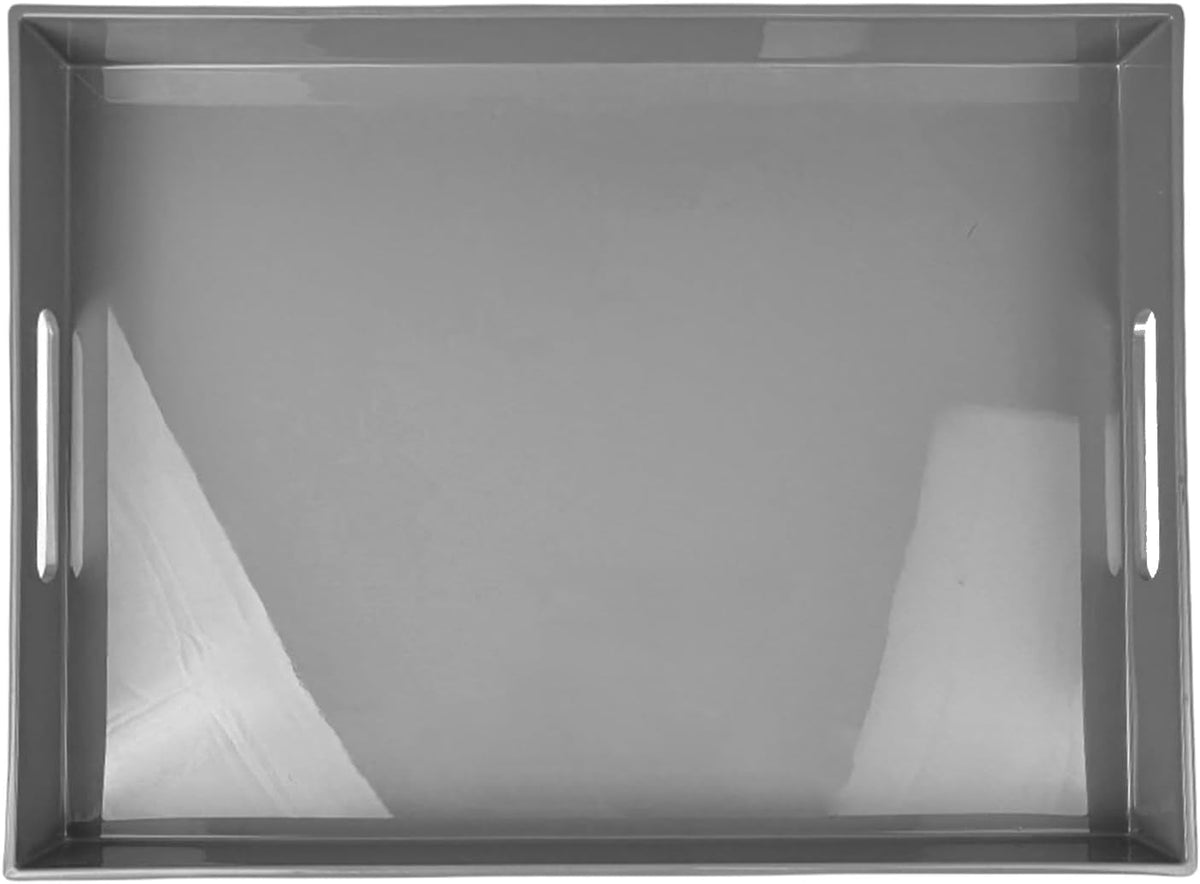 Grey Decorative Tray, Rectangular Large Serving Tray with Handles, Plastic Coffee Table Tray for